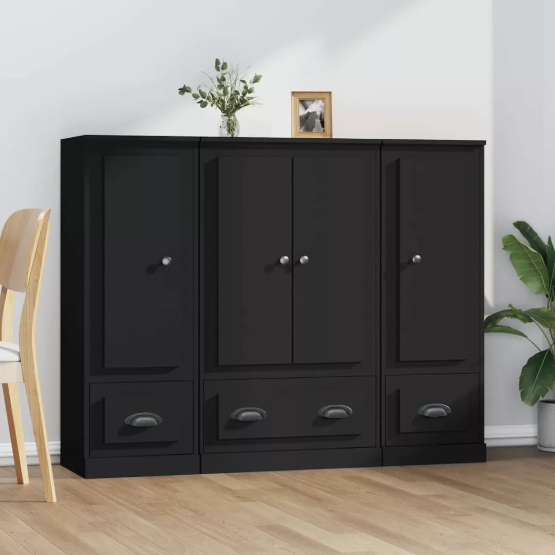 Vidaxl Highboards 3 Stk. Schwarz Holzwerkstoff günstig online kaufen