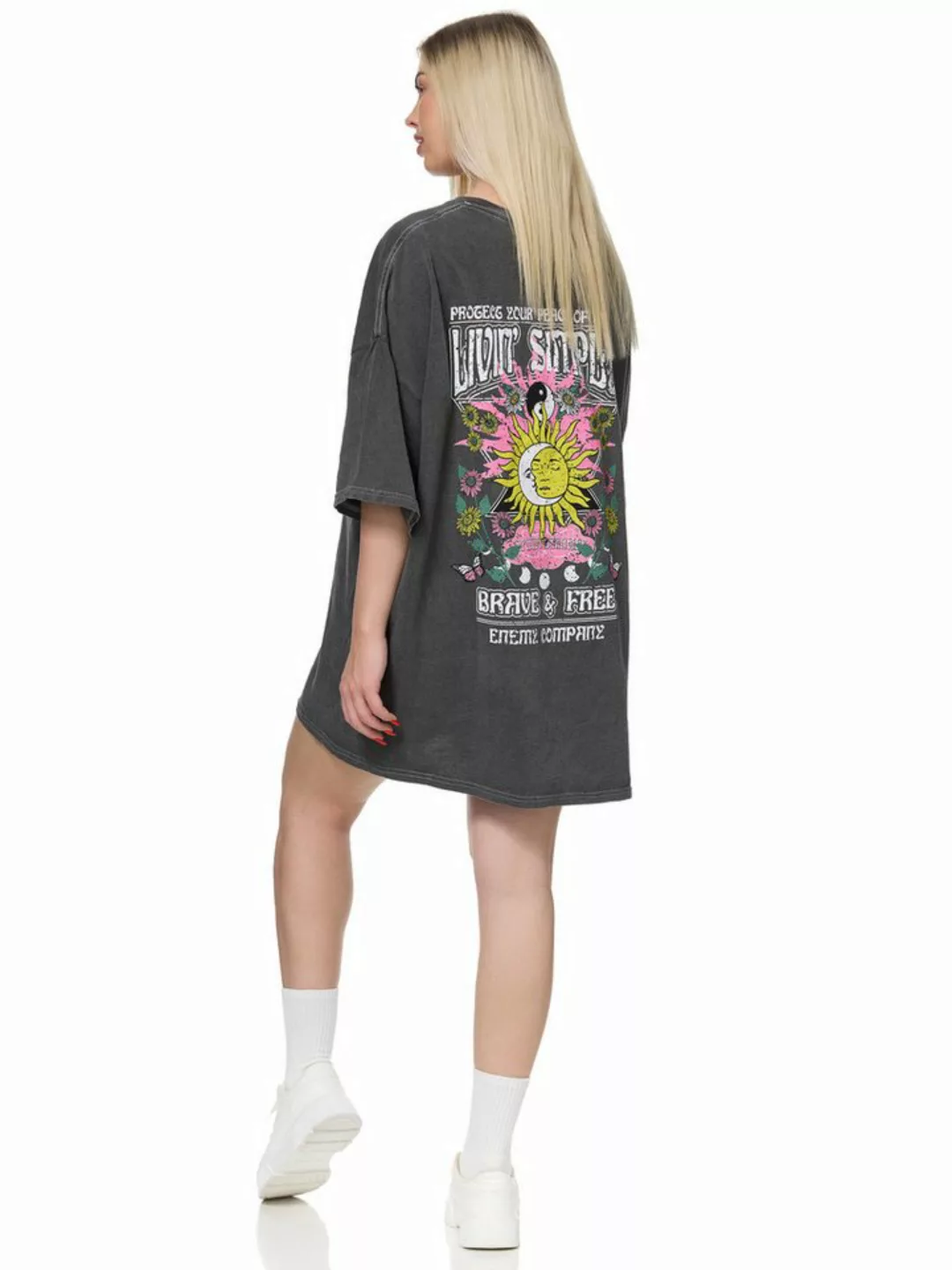 Worldclassca T-Shirt Worldclassca Oversized Print LIVIN SIMPLY T-Shirt lang günstig online kaufen