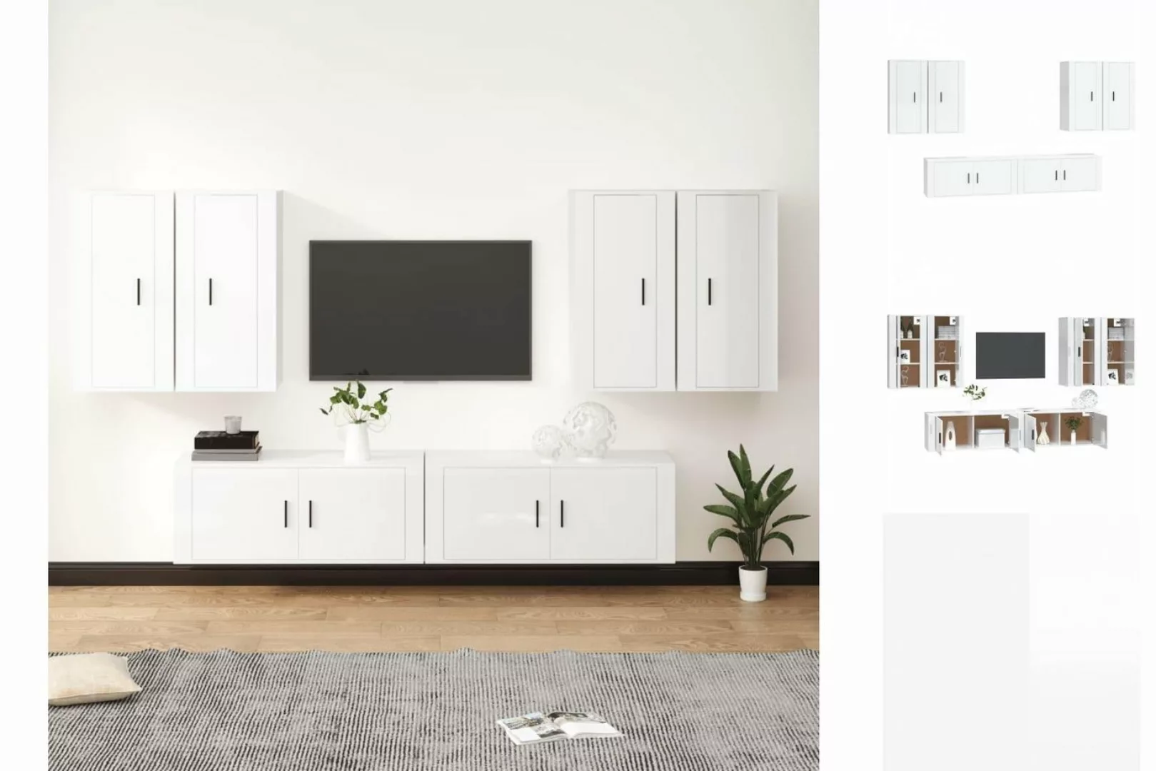 vidaXL TV-Schrank 6-tlg TV-Schrank-Set Hochglanz-Weiß Spanplatte TV-Lowboar günstig online kaufen