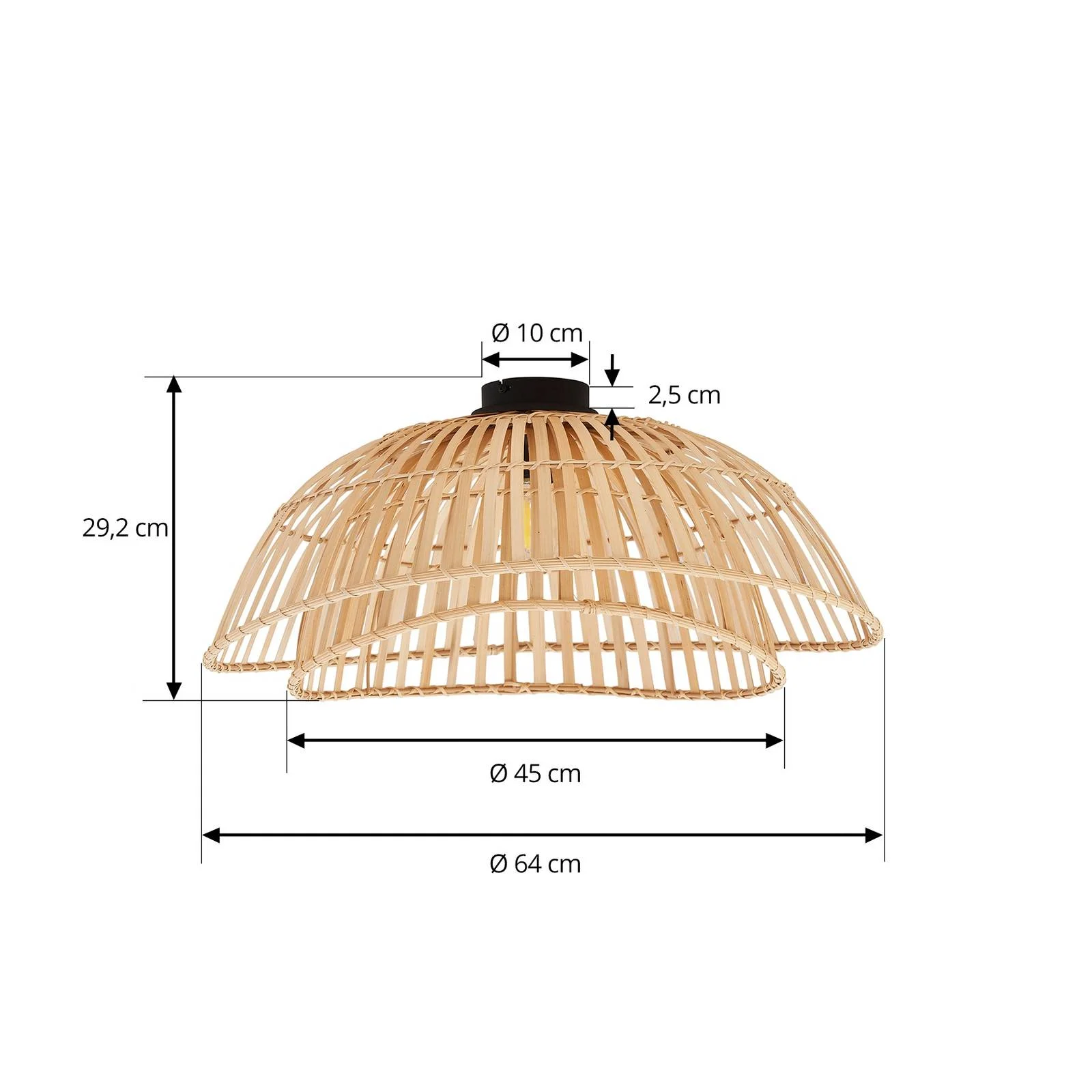 Lindby Deckenleuchte Ilajus, Ø 62 cm, Bambus natur günstig online kaufen