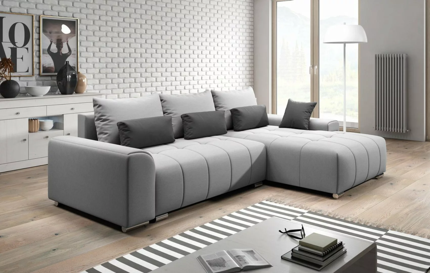 Furnix Ecksofa LORETA Sofa Schlafsofa Eck-Couch mit Schlaffunktion, Bettkas günstig online kaufen