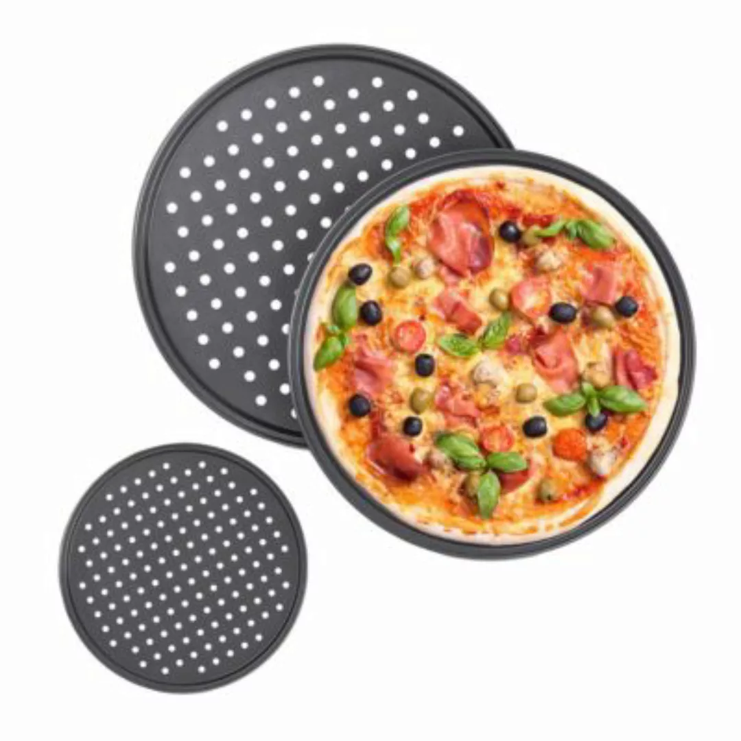 relaxdays Knusper Pizzablech 3er Set anthrazit günstig online kaufen