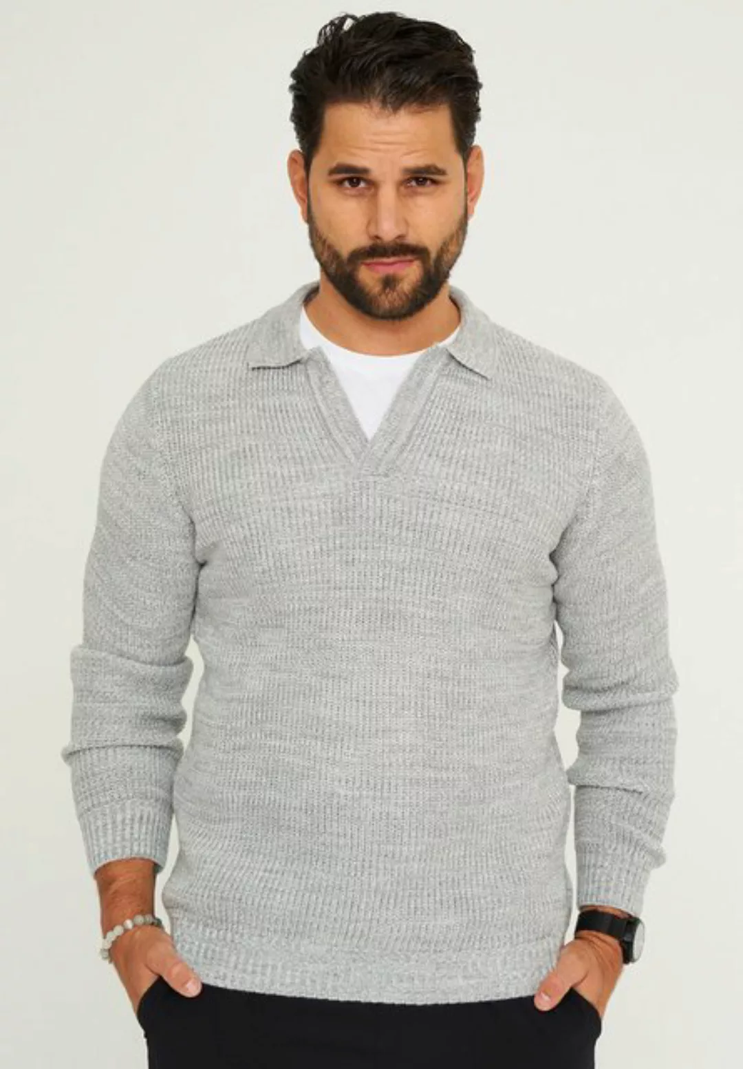 CARISMA Strickpullover CRALYTUS Herren Grobstrick Pulli mit Polo-Kragen Win günstig online kaufen