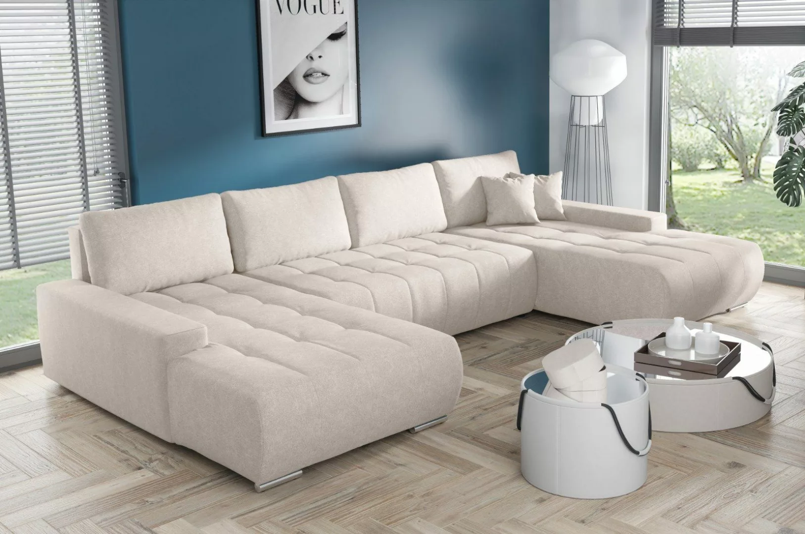 Compleo Ecksofa mit Schlaffunktion aus Velourstoff günstig online kaufen