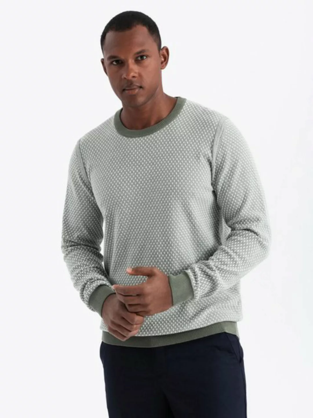 OMBRE Rundhalspullover Herren RELAXED FIT gemusterter Strickpullover günstig online kaufen