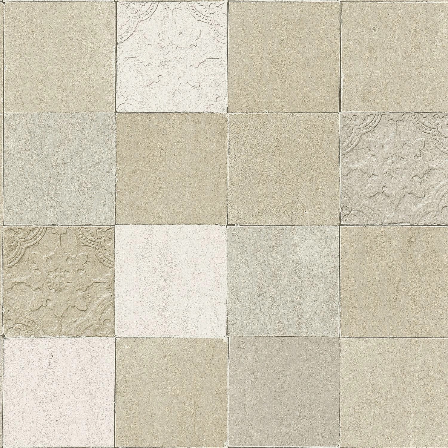 PROFHOME 374064-GU Küchen Bad Tapete Kachelmuster glänzend Creme Grau 0,53 günstig online kaufen