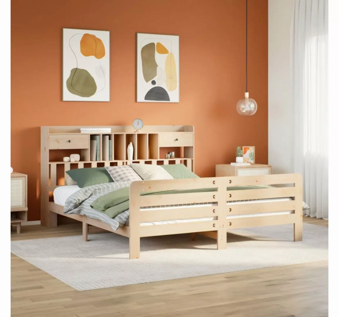 vidaXL Bett, Massivholzbett mit Regal ohne Matratze 200x200 cm Kiefernholz günstig online kaufen