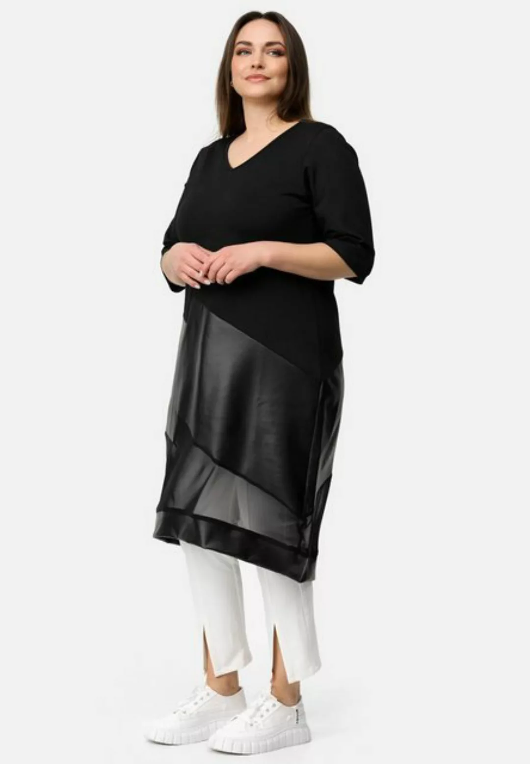 Kekoo A-Linien-Kleid Tunikakleid mit Tülleinsatz & Lederimitateinsatz 'Veli günstig online kaufen