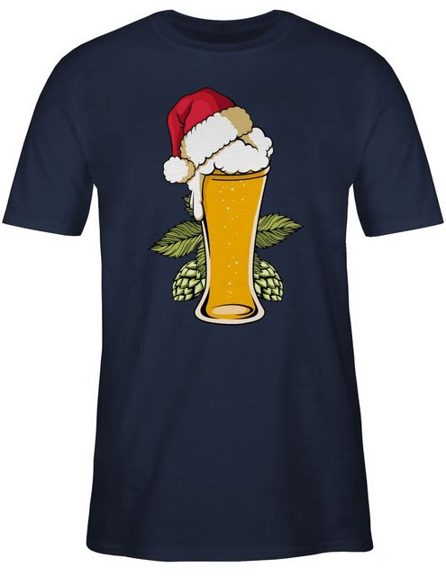 Shirtracer T-Shirt Bierglas mit Weihnachtsmütze Weihachten Kleidung günstig online kaufen