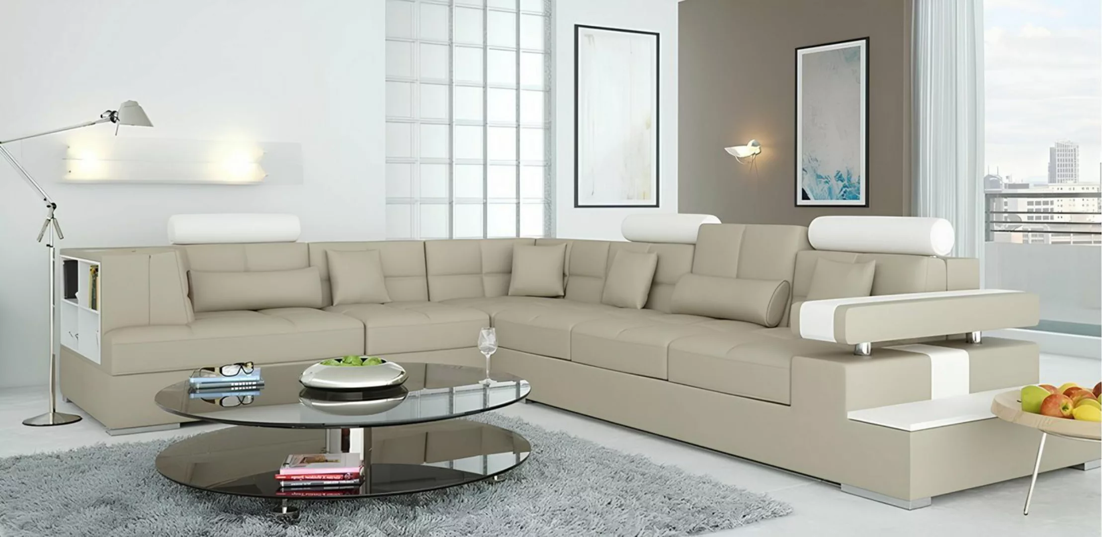 Xlmoebel Ecksofa Ledersofa mit Eckregal und USB-Anschluss - Modernes Ecksof günstig online kaufen