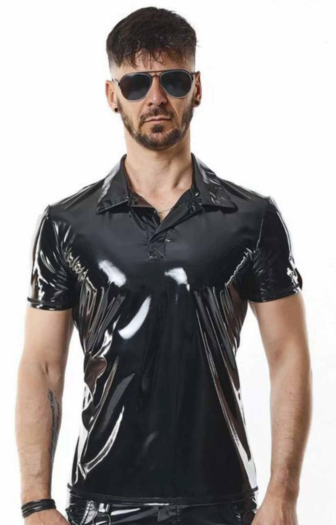 Regnes Fetish Planet Poloshirt mit Kragen in Lack-Optik, Wetlook glänzend S günstig online kaufen