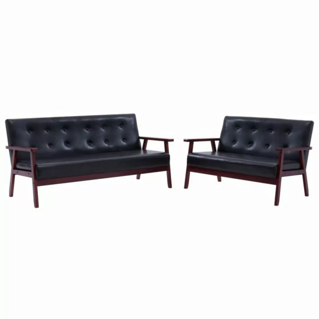 furnicato Sofa 2-tlg. Sofagarnitur Schwarz Kunstleder günstig online kaufen