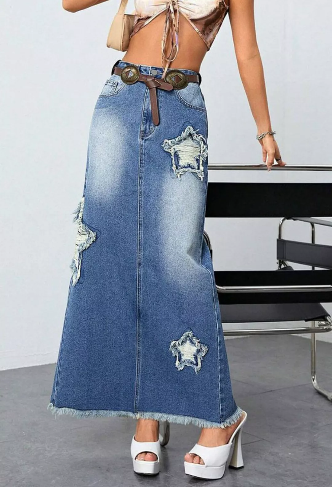 SEGUEN Sommerrock Fashion Raw Edge Washed Half Skirt (Temperamentvoll getei günstig online kaufen