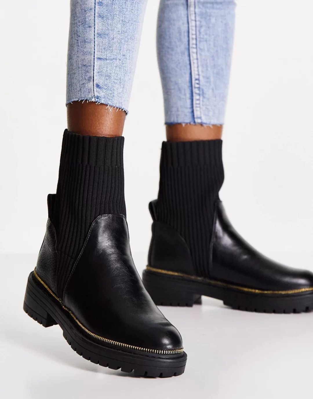 River Island – Sock-Boots in Schwarz mit dicker Sohle und Absatz günstig online kaufen
