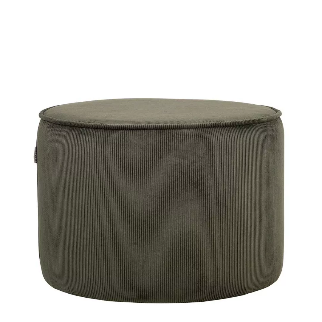 Runder Pouf mit Oliv Cord Bezug Retrostil günstig online kaufen