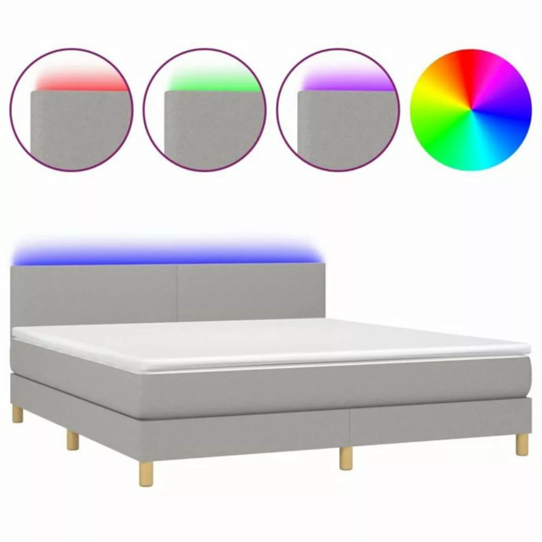 vidaXL Bettgestell Boxspringbett mit Matratze LED Hellgrau 180x200 cm Stoff günstig online kaufen