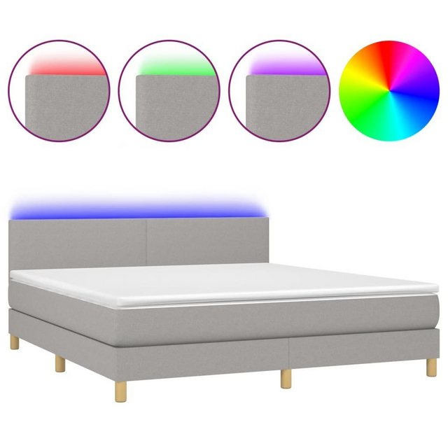 vidaXL Boxspringbett Boxspringbett mit Matratze LED Hellgrau 180x200 cm Sto günstig online kaufen