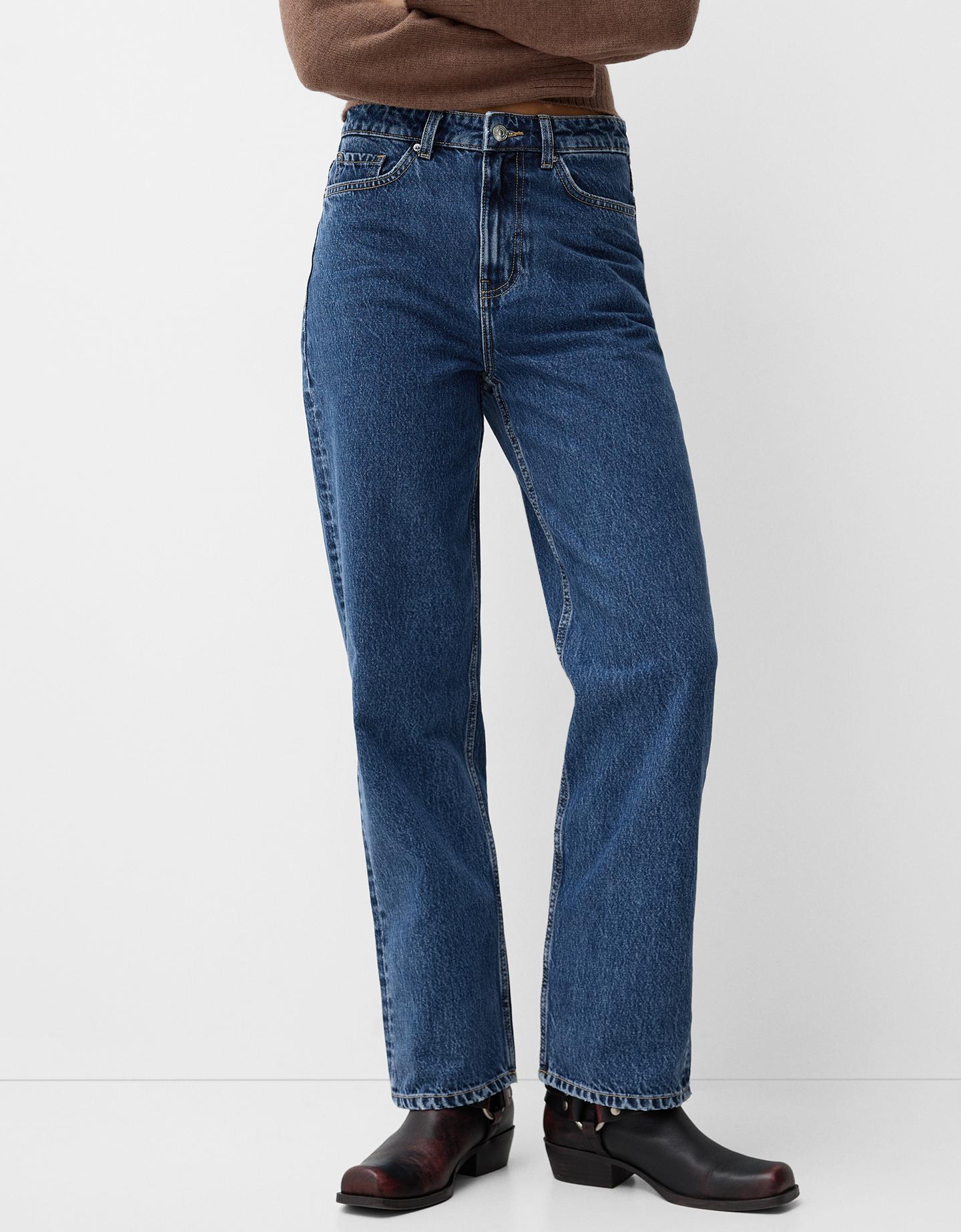 Bershka Straight-Jeans Mit Wide-Leg Damen 40 Blau günstig online kaufen