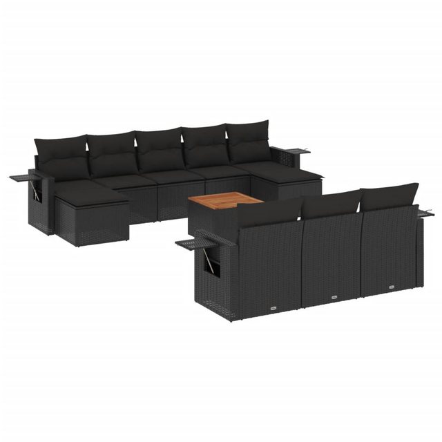 vidaXL Sofaelement 11-tlg. Garten-Sofagarnitur mit Kissen Schwarz Poly Ratt günstig online kaufen