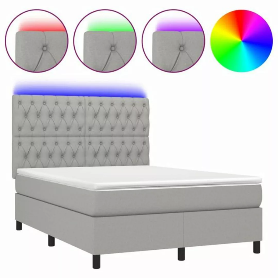 vidaXL Bettgestell Boxspringbett mit Matratze LED Hellgrau 140x200 cm Stoff günstig online kaufen