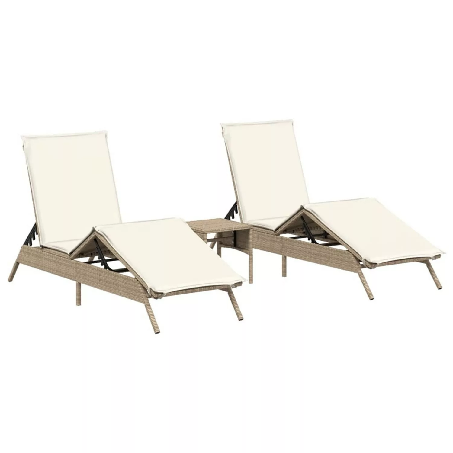 vidaXL Sonnenliegen 2 Stk. 170/200 x 59 x 26/50/64/75/85 cm mit Tisch Beige günstig online kaufen