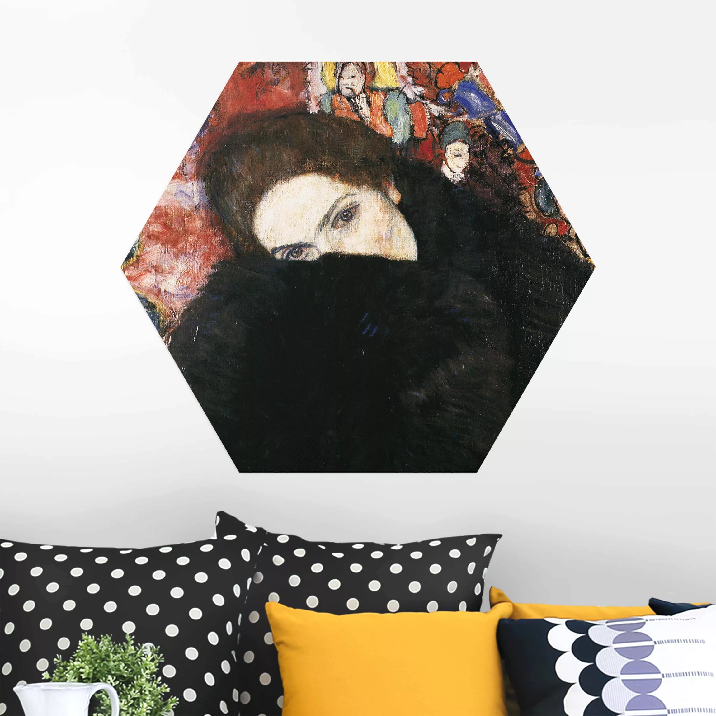 Hexagon-Alu-Dibond Bild Kunstdruck Gustav Klimt - Dame mit Muff günstig online kaufen
