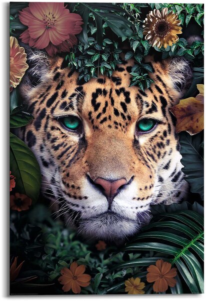 Reinders! Wandbild »Wandbild Leopard Blumenkranz - Jungle - Farbenfroh«, Le günstig online kaufen