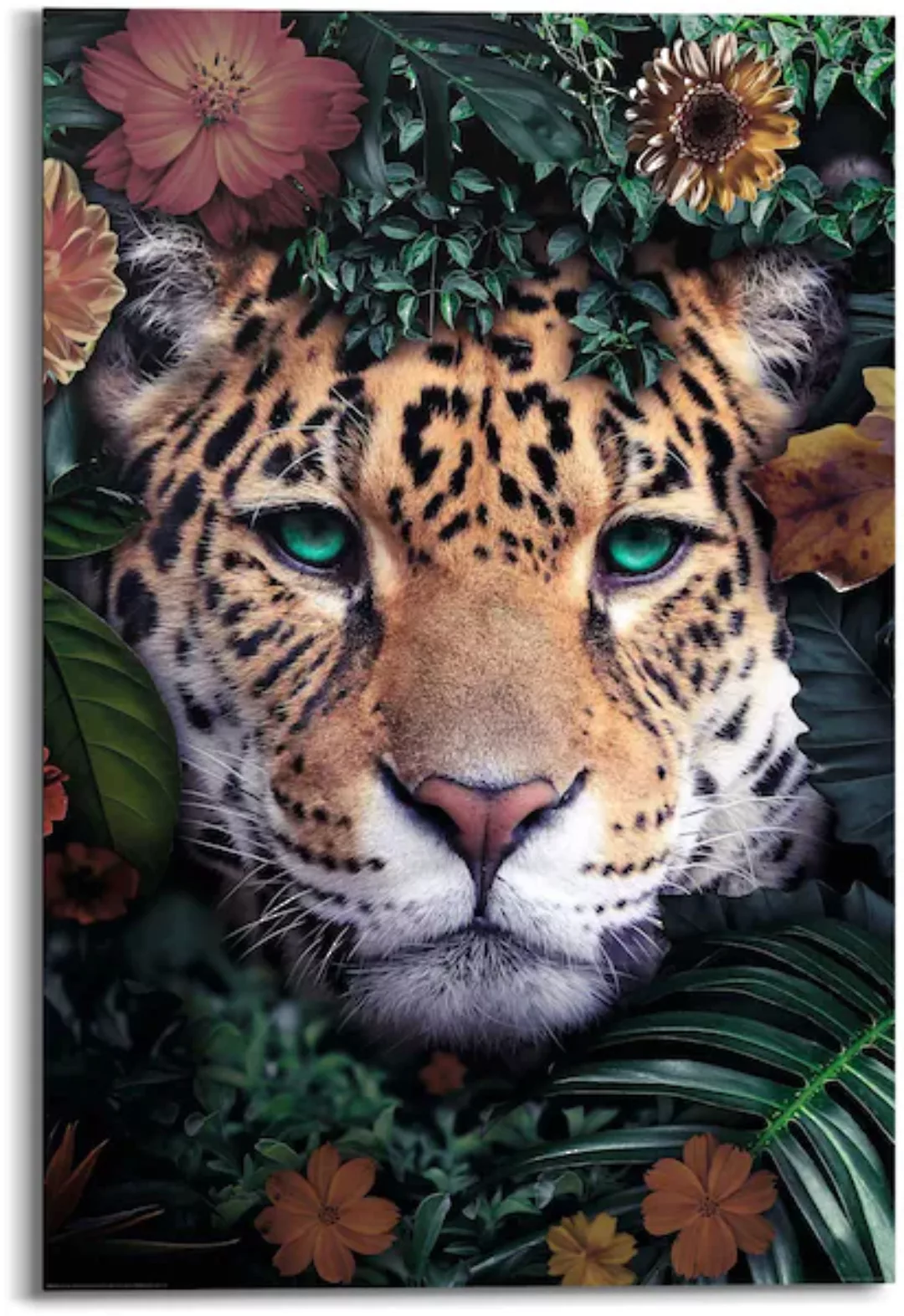 Reinders! Wandbild »Wandbild Leopard Blumenkranz - Jungle - Farbenfroh«, Le günstig online kaufen