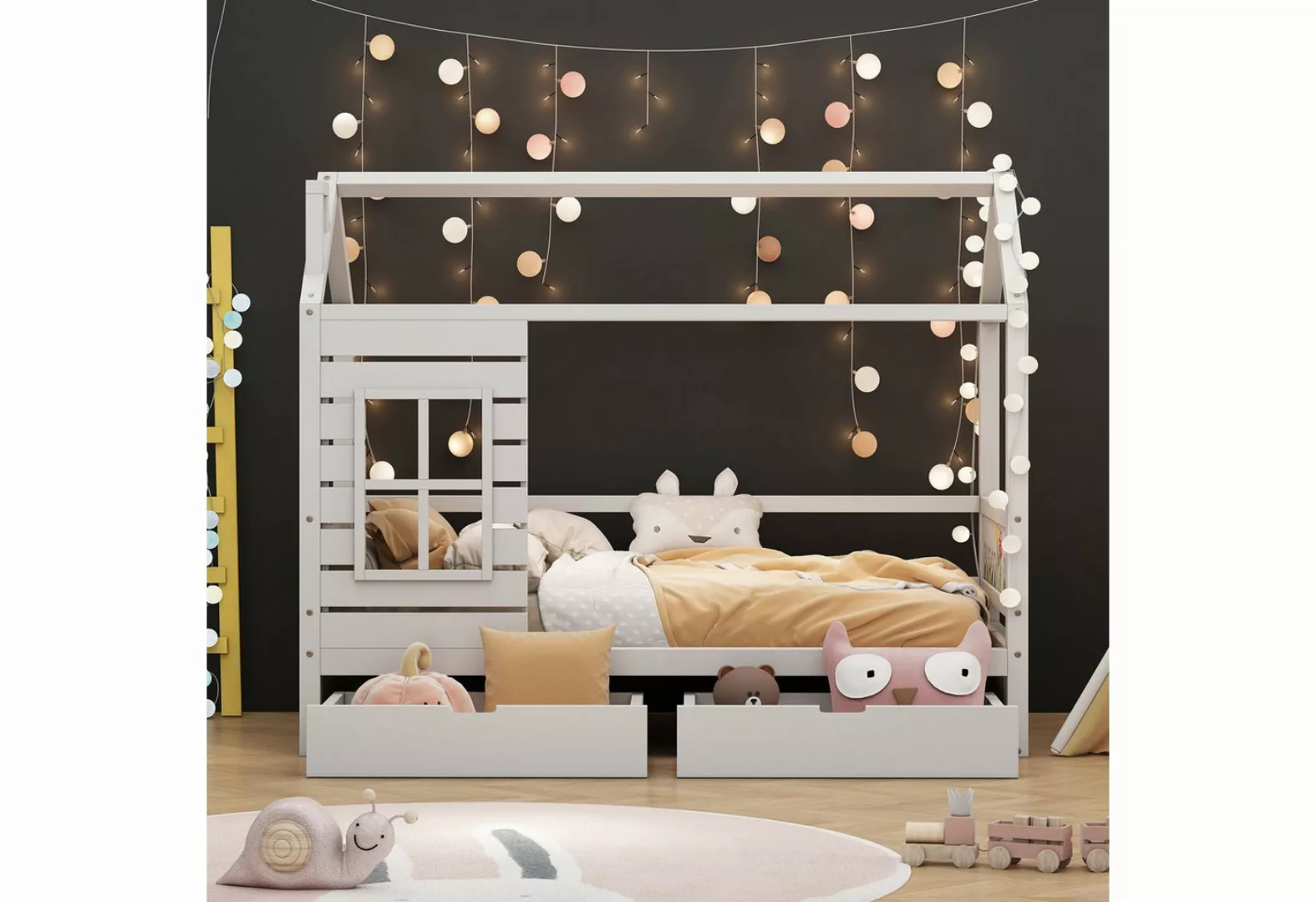 MODFU Kinderbett Jugendbett Einzelbett (200x90 cm Weiß ohne Matratze mit 2 günstig online kaufen