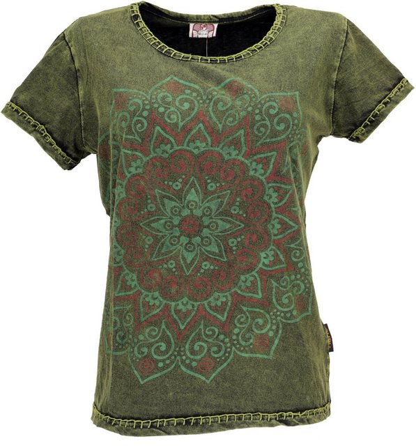 Guru-Shop T-Shirt Boho T-Shirt mit Mandaladruck, Stonewashed.. Festival, Et günstig online kaufen