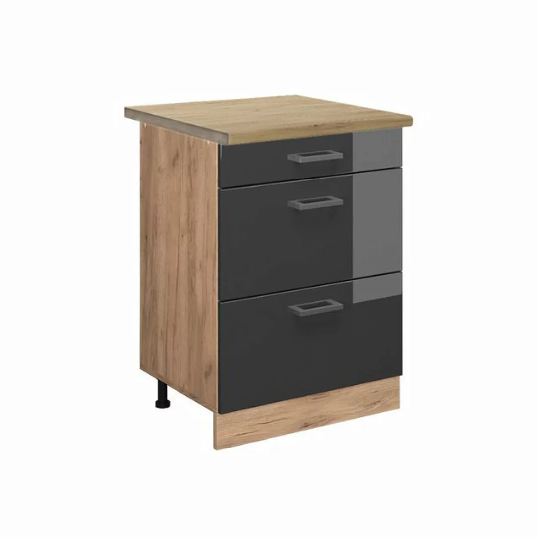 Vicco Unterschrank R-Line, Anthrazit Hochglanz/Goldkraft Eiche, 60 cm mit S günstig online kaufen