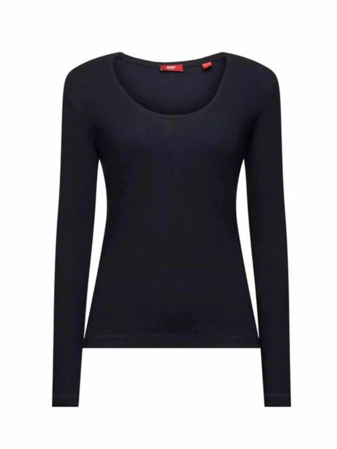 Esprit Langarmshirt Pointelle-T-Shirt mit weitem Rundhalsausschnitt (1-tlg) günstig online kaufen