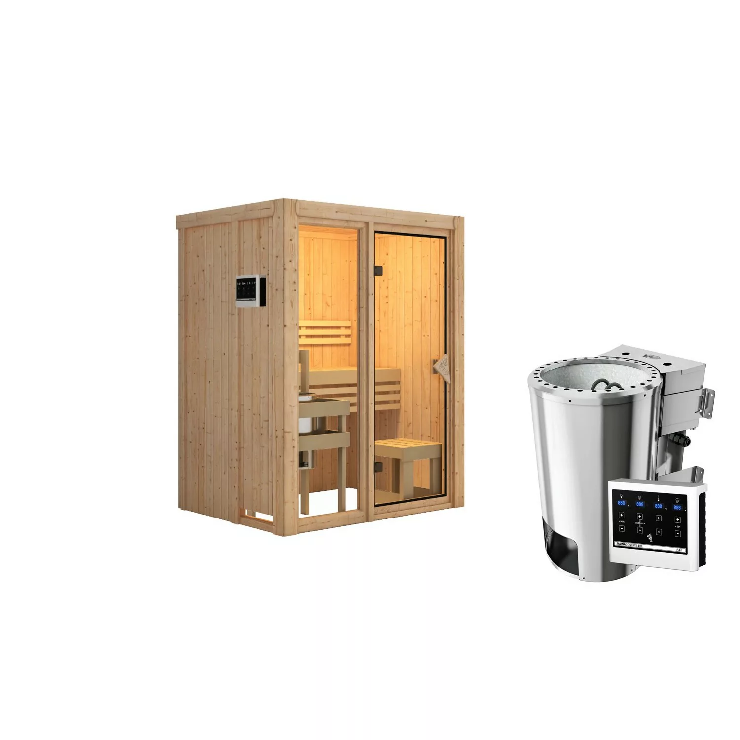 Karibu Sauna Sky 1 Naturbelassen mit Ofen 3,6 kW Bio ext. Steuerung günstig online kaufen