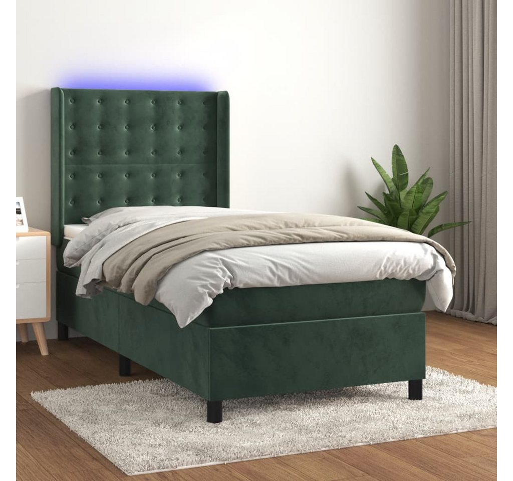 vidaXL Bett Boxspringbett mit Matratze & LED Dunkelgrün 90x200 cm Samt günstig online kaufen