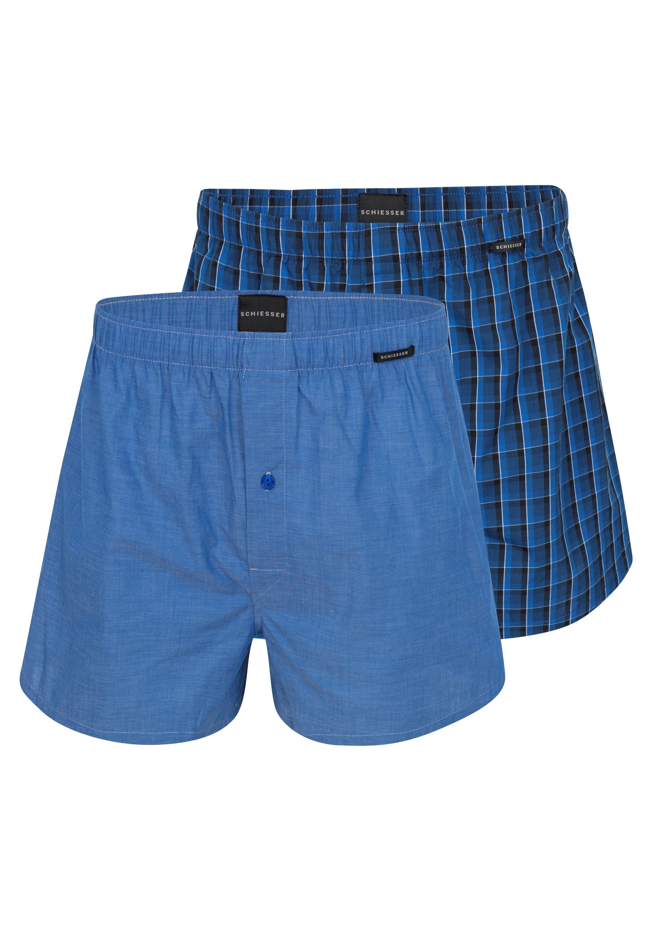 Schiesser 2-er Set Boxershorts Dunkelblau & Blau kariert günstig online kaufen