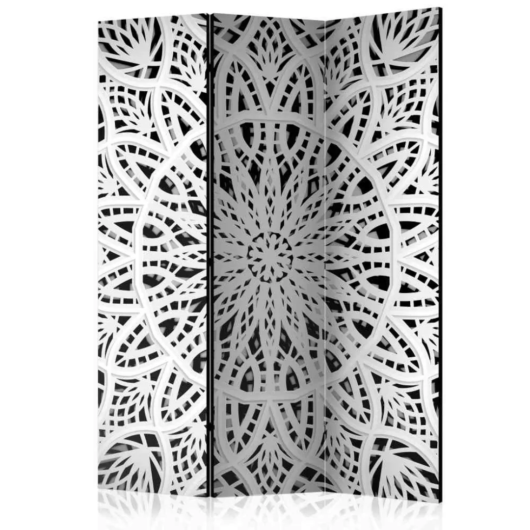 Mandala Motiv Paravent in Schwarz und Weiß 135 cm breit günstig online kaufen
