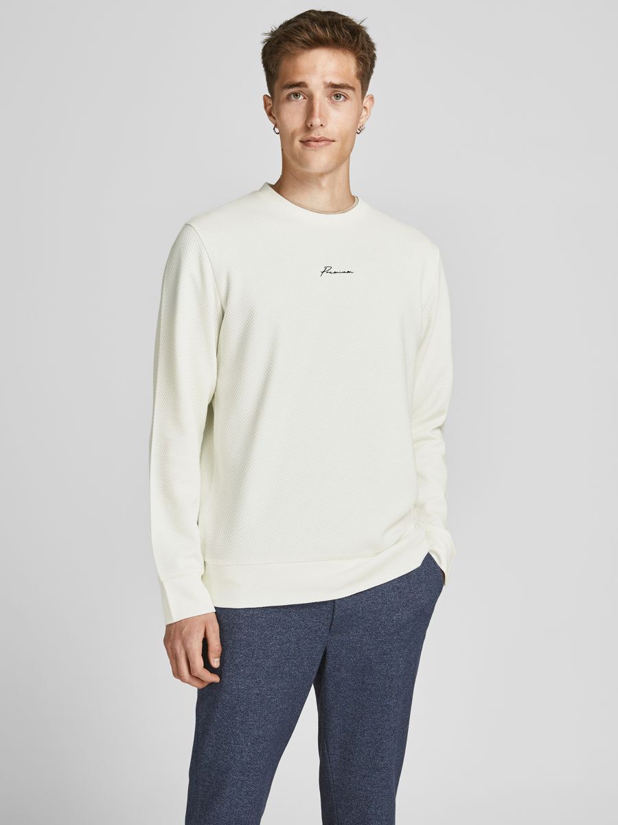 Jack & Jones – Premium – Sweatshirt in Beige mit Textlogo-Grau günstig online kaufen