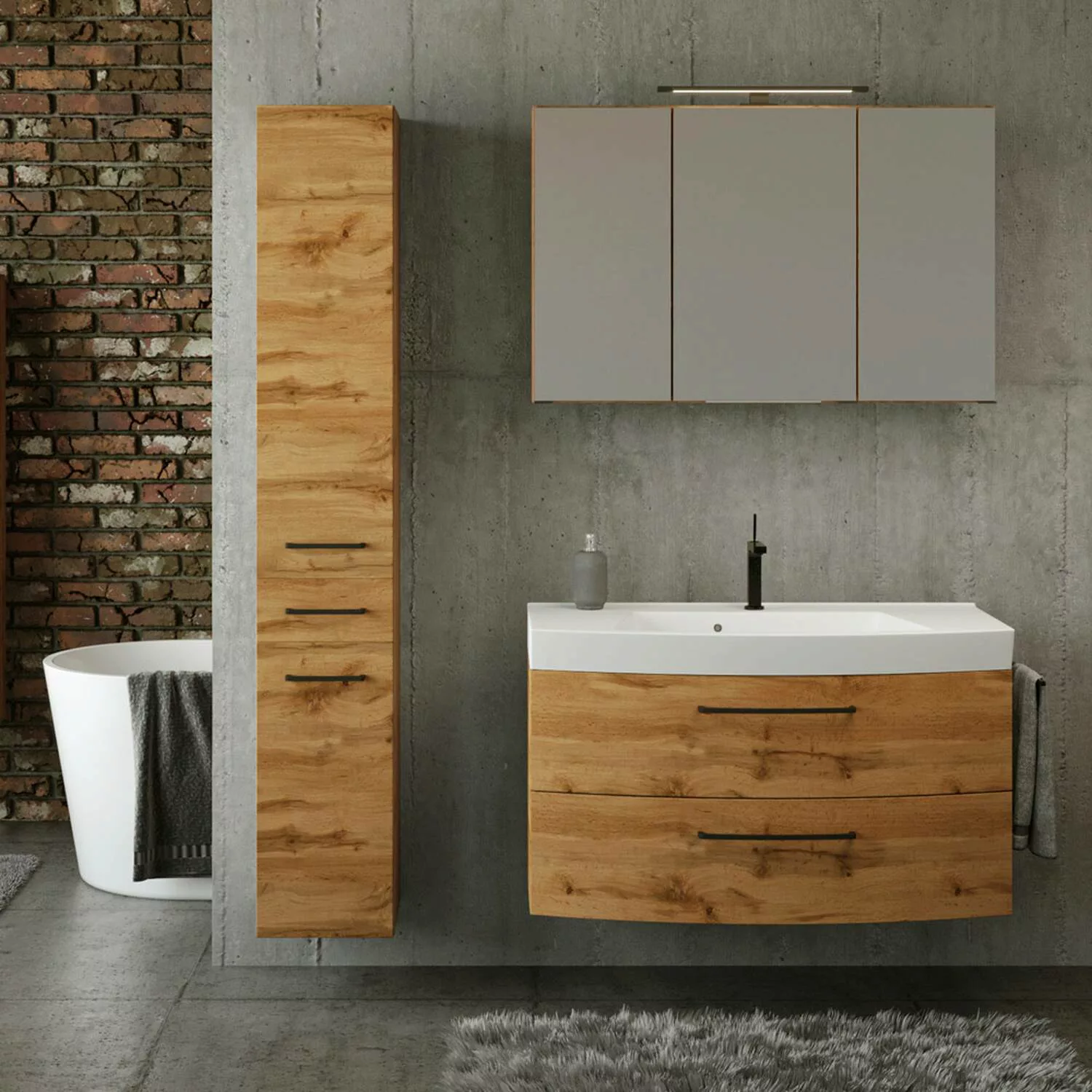 Badezimmer Set Industrial Style 100 cm Waschtisch und Hochschrank MORISSON- günstig online kaufen