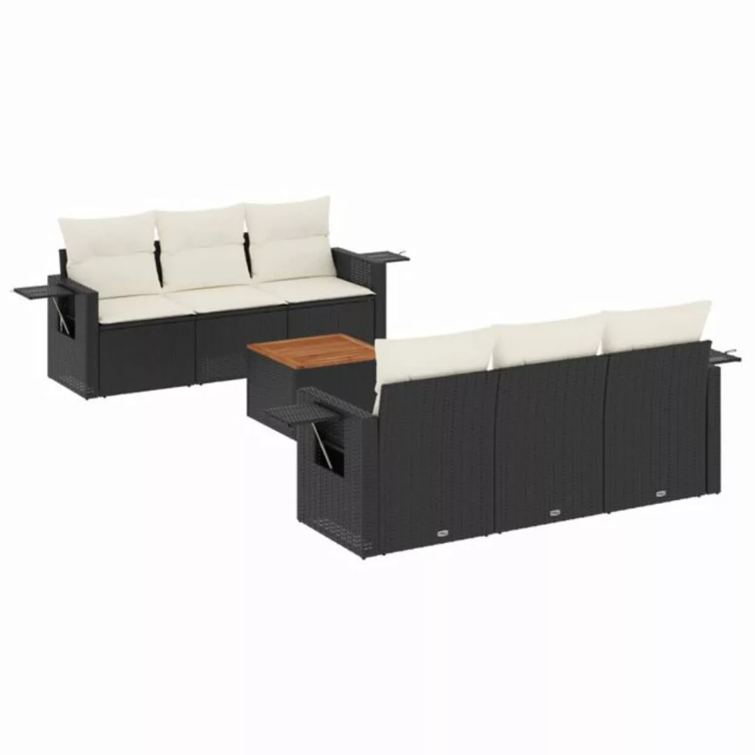 vidaXL Sofaelement 7-tlg. Garten-Sofagarnitur mit Kissen Schwarz Poly Ratta günstig online kaufen