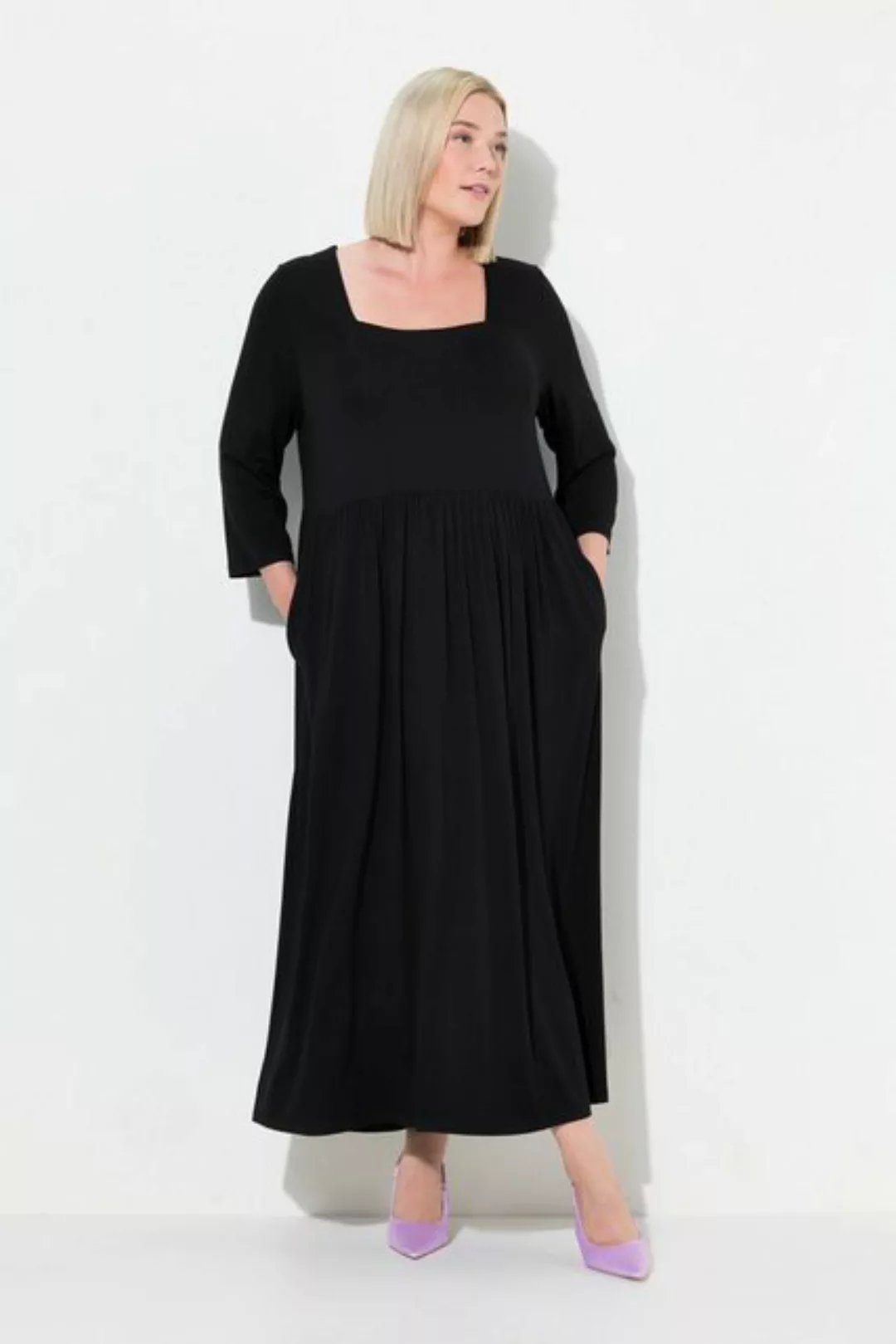 Ulla Popken Maxikleid Jerseykleid A-Linie Farbe Carree-Ausschnitt günstig online kaufen