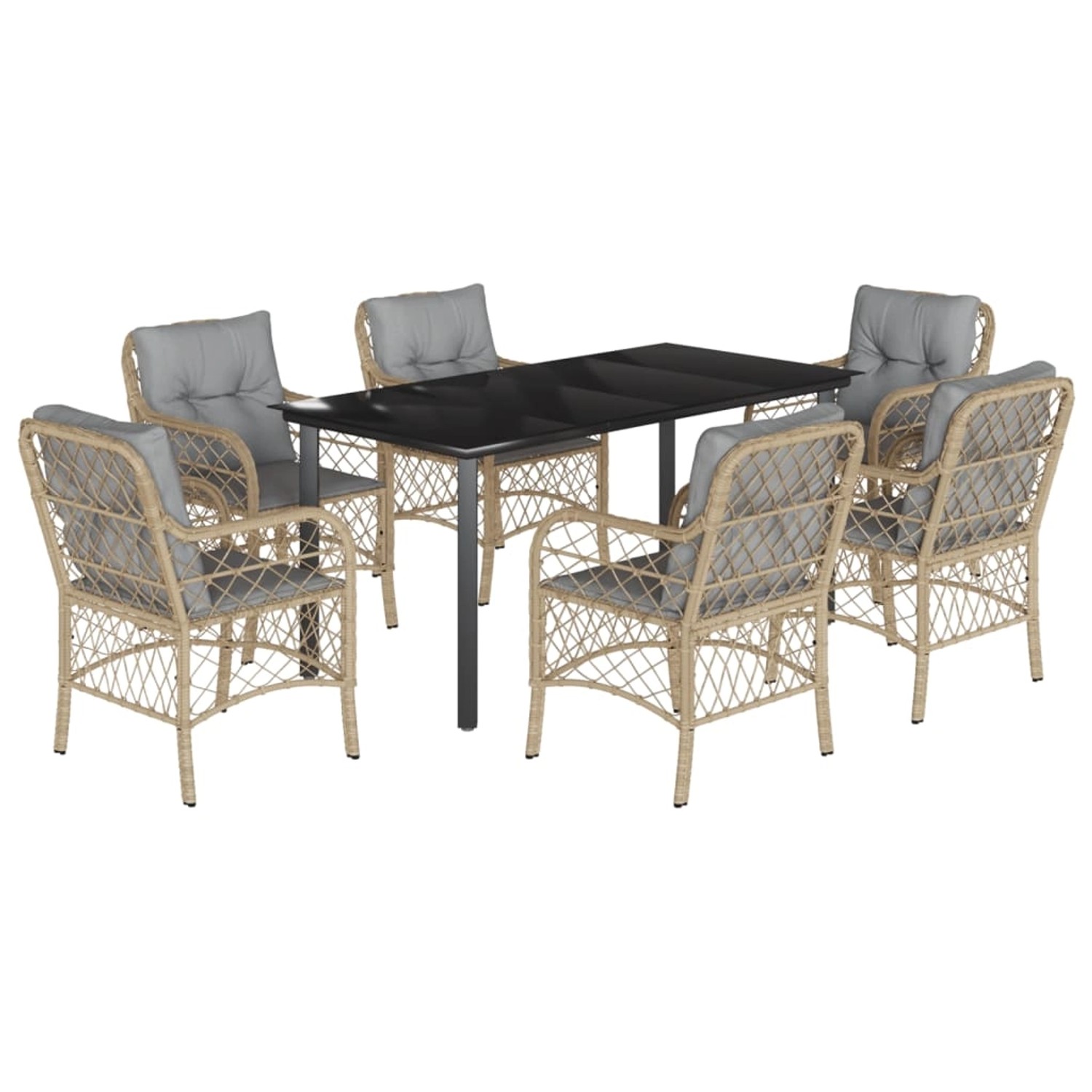 vidaXL 7-Tlg Garten-Essgruppe mit Kissen Beigemischung Poly Rattan 3212163 günstig online kaufen