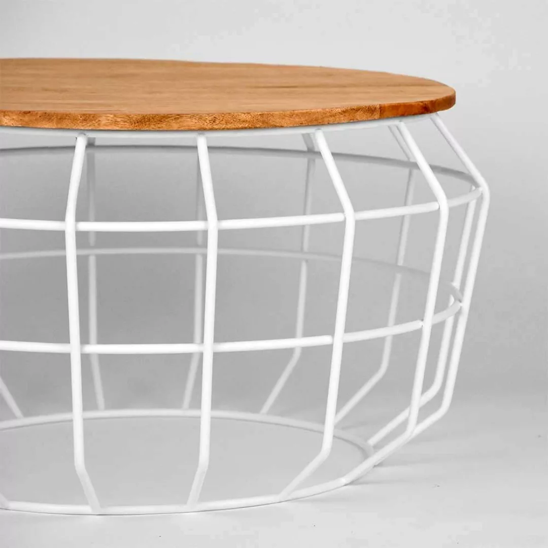 Wohnzimmer Tisch in Weiß und Mangobaum rund günstig online kaufen