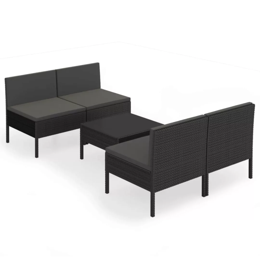 5-tlg. Garten-lounge-set Mit Auflagen Poly Rattan Schwarz günstig online kaufen