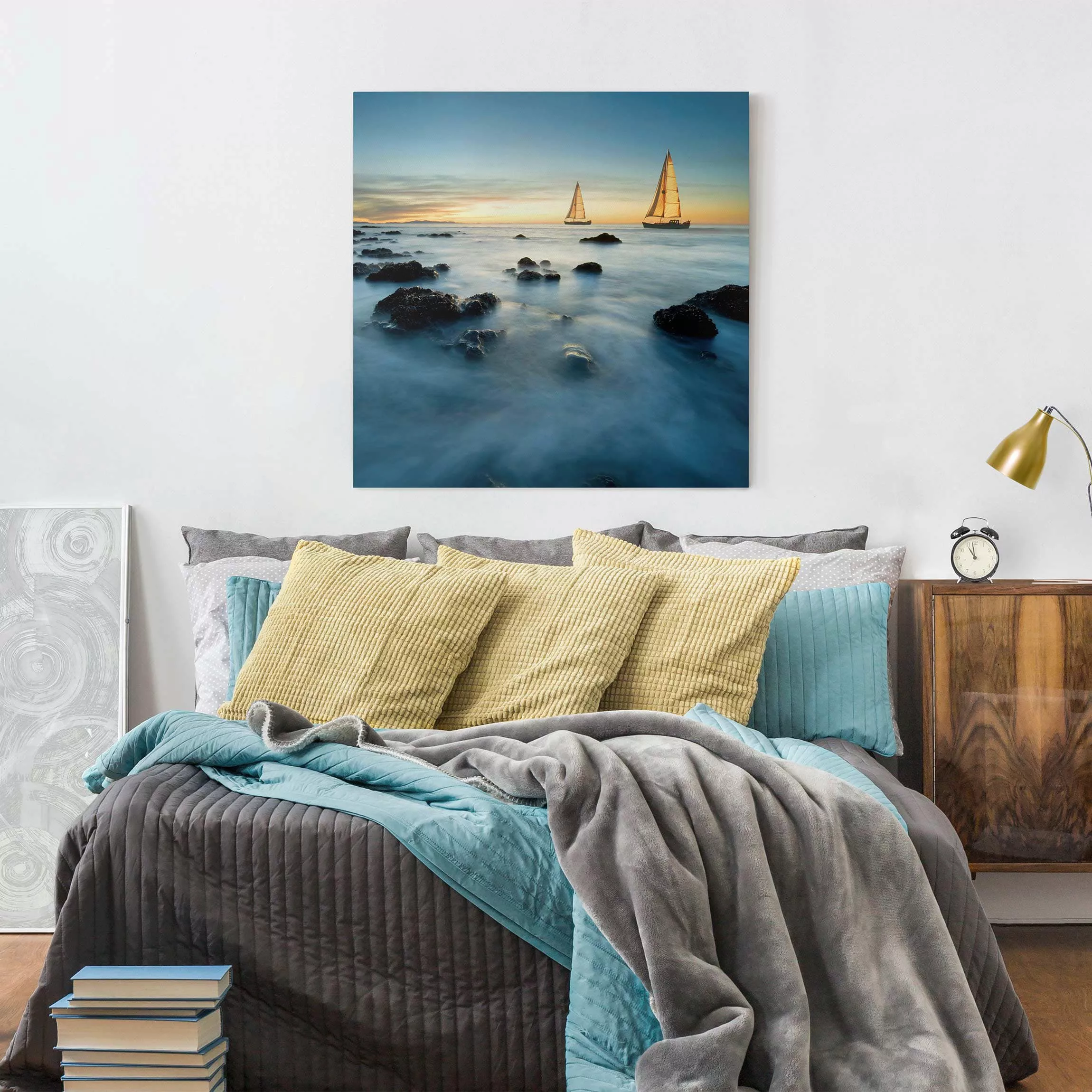 Leinwandbild Strand - Quadrat Segelschiffe im Ozean günstig online kaufen