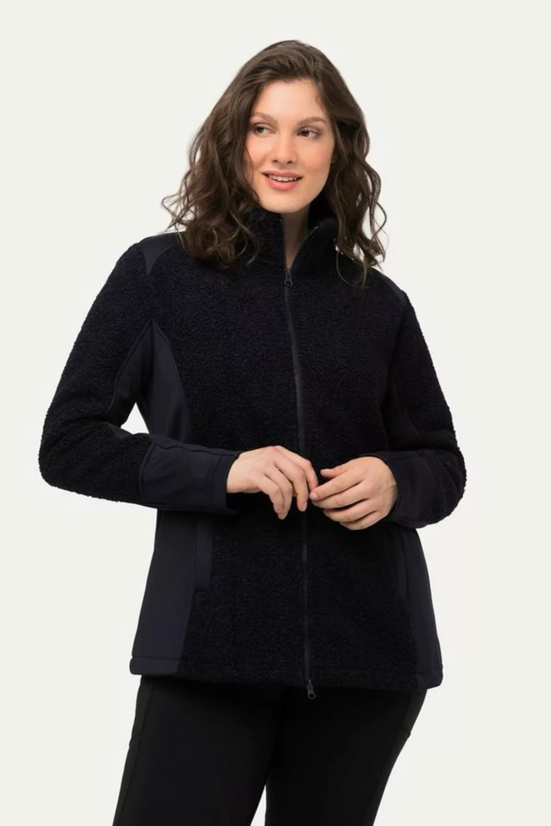 Ulla Popken Sweatjacke Teddyfleece-Jacke Stehkragen 2-Wege-Reißverschluss günstig online kaufen