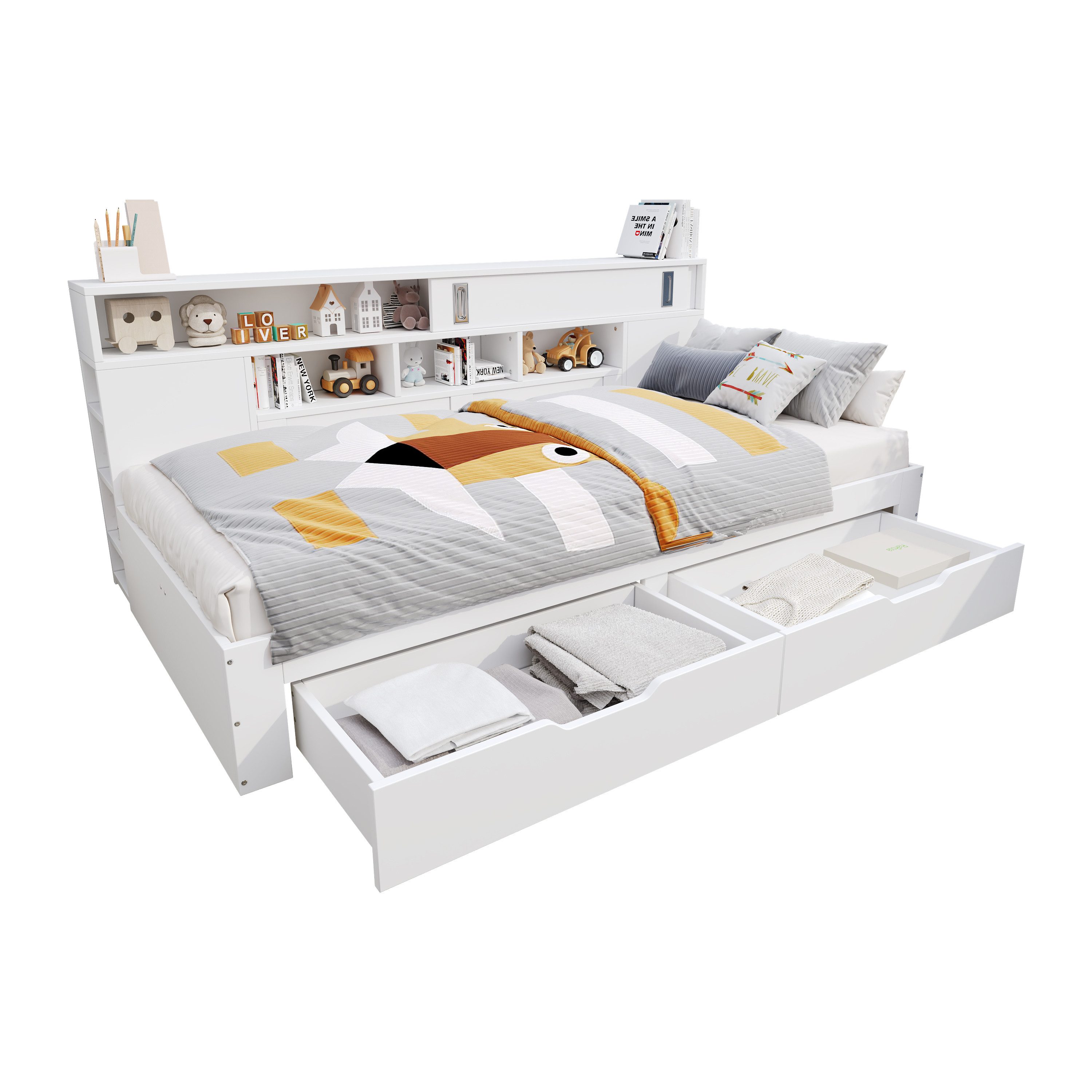 MODFU Hochbett Funktionsbett mit 2 Unterbett-Schubladen günstig online kaufen