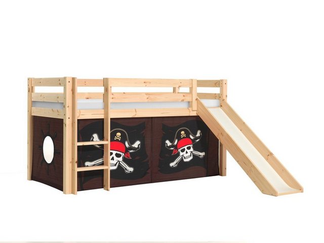 Natur24 Kinderbett Halbhohes Bett Pirat Pino mit Rutsche und Textilset Kief günstig online kaufen
