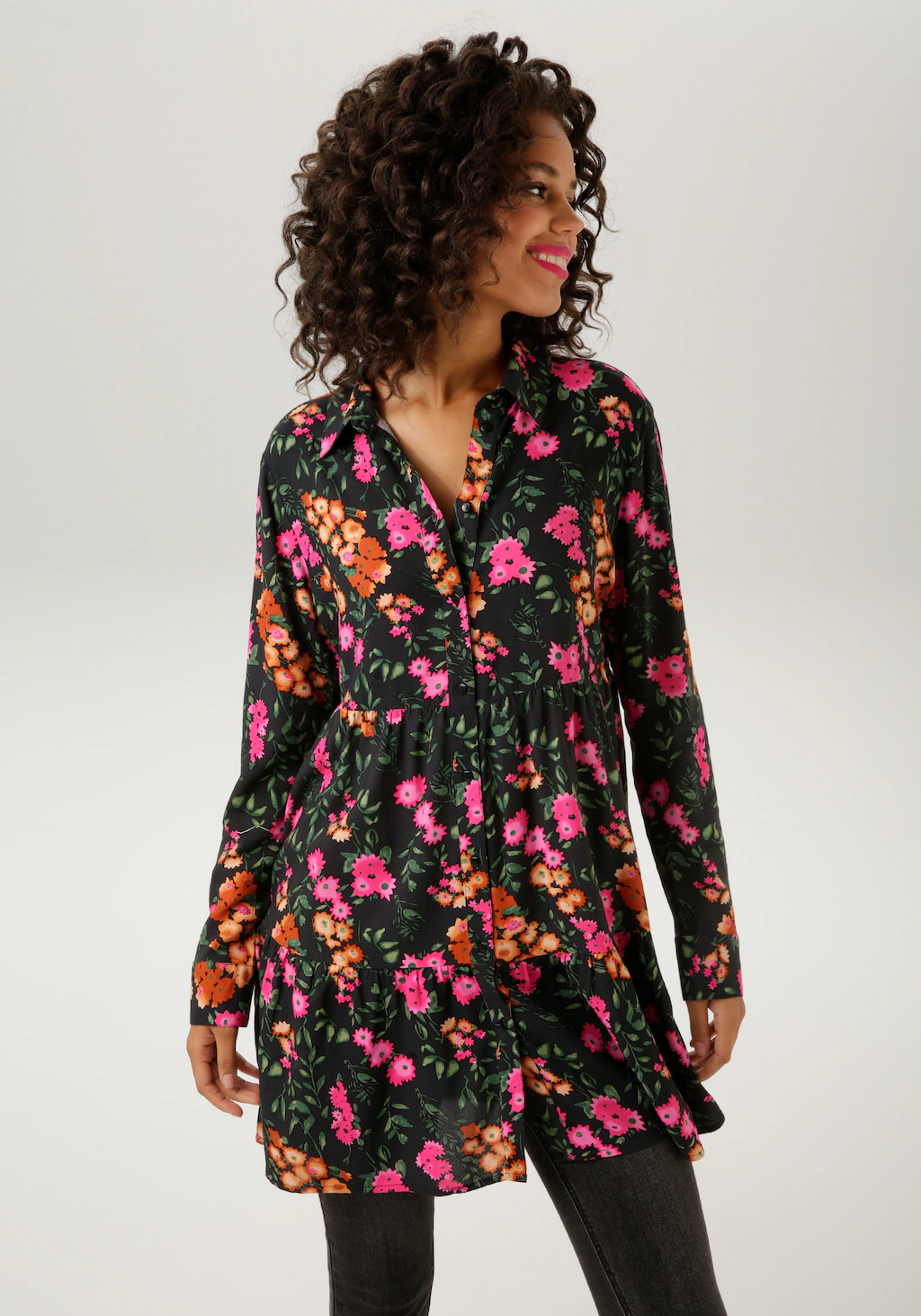 Aniston CASUAL Hemdbluse, mit ausdrucksvollem Blumendruck günstig online kaufen