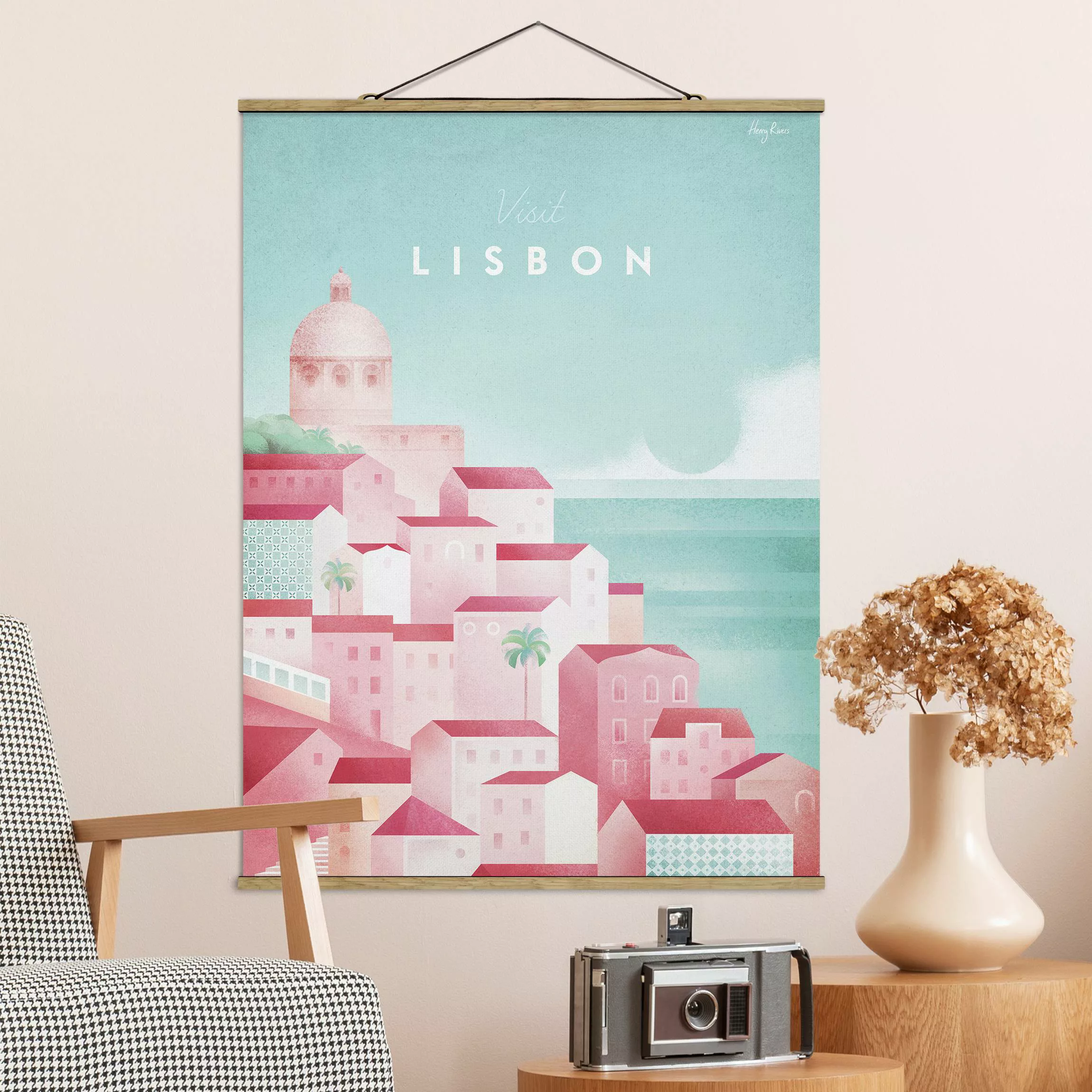 Stoffbild Architektur mit Posterleisten - Hochformat Reiseposter - Lissabon günstig online kaufen