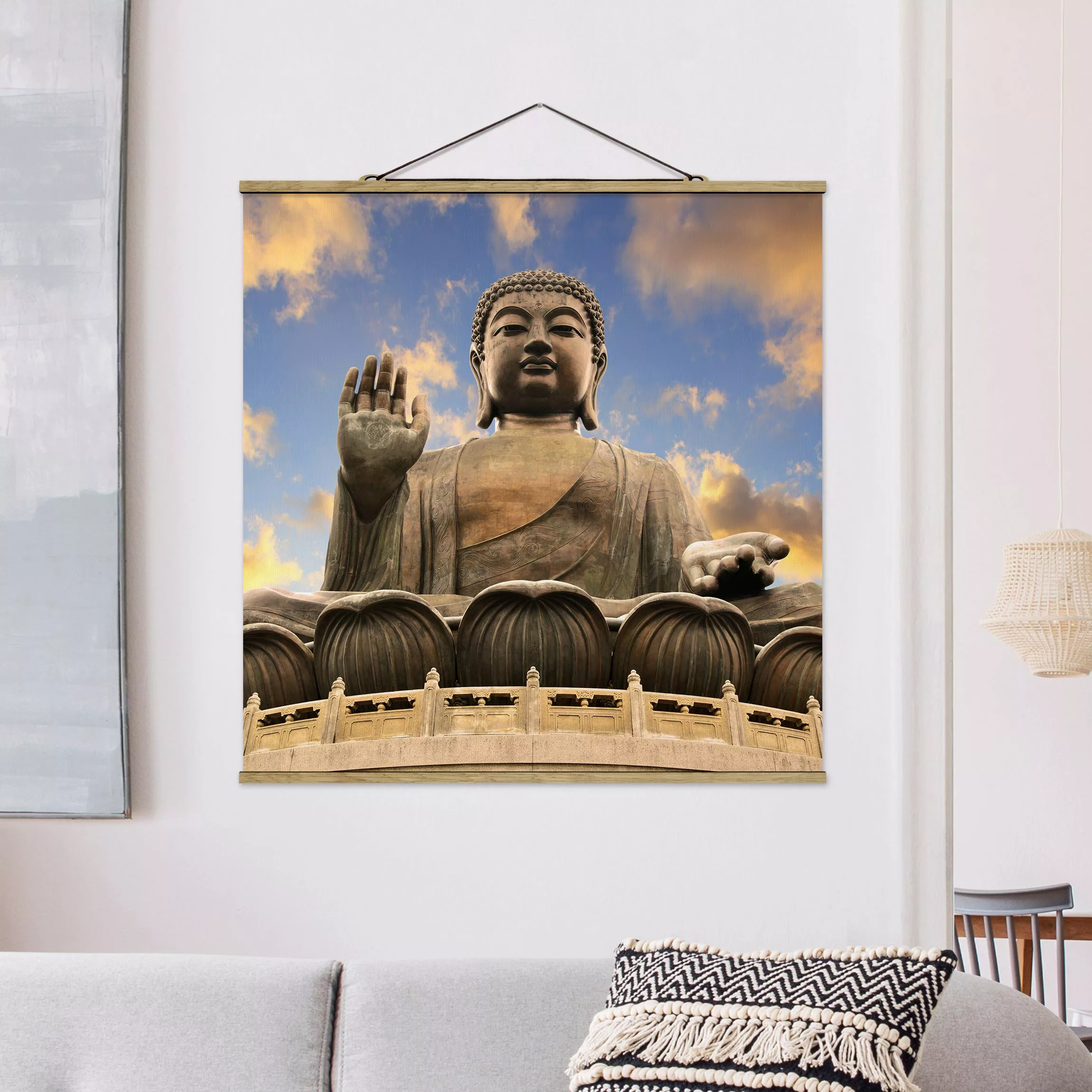 Stoffbild Buddha mit Posterleisten - Quadrat Großer Buddha günstig online kaufen